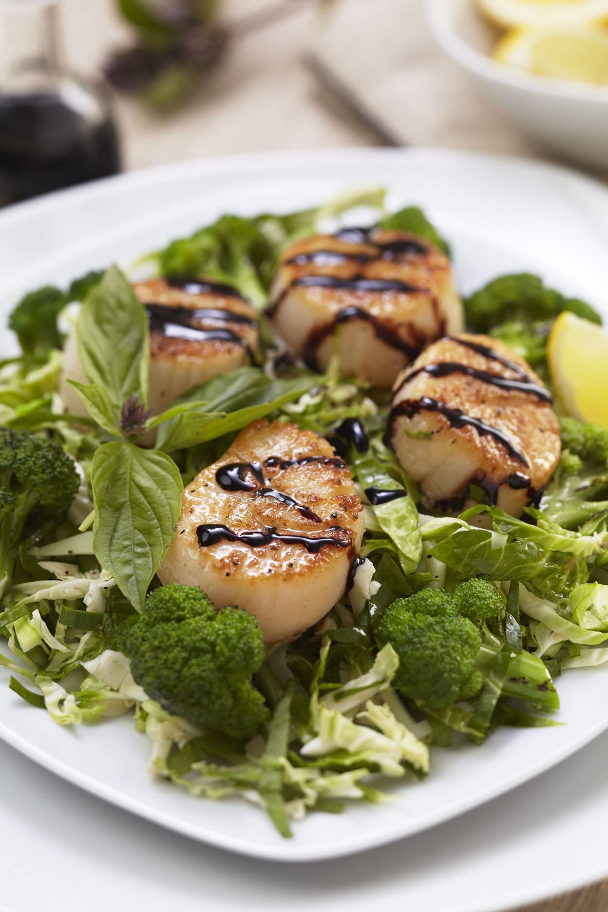 Brussles & Broccoli Slaw With Seared Scallops 