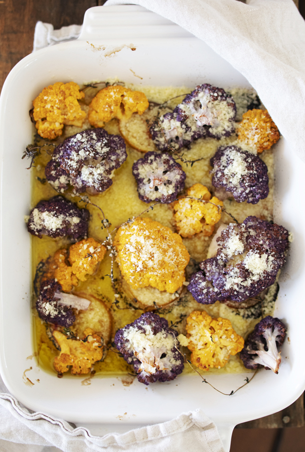 Yellow and Purple Roasted Cauliflower Roasted