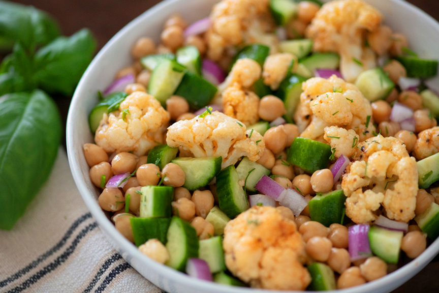 Roasted Cauliflower and Cucumber Bean Salad