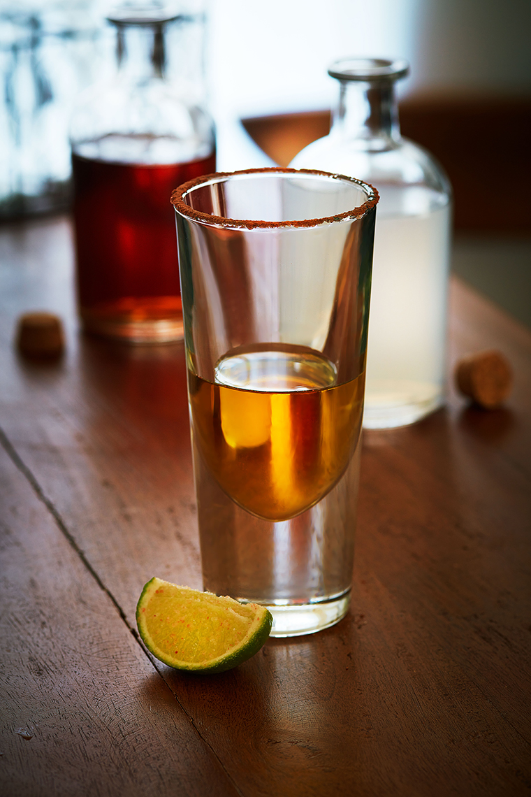Rum shot with sugar cinnamon  lime